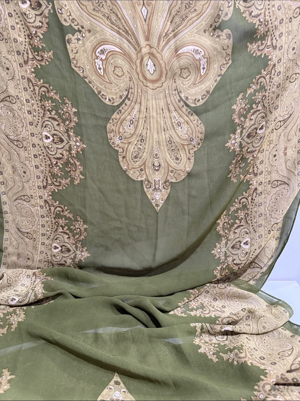 Olive Green Paisley Border Scarf - Women Accessories Scarves & Wraps 64” by 21”